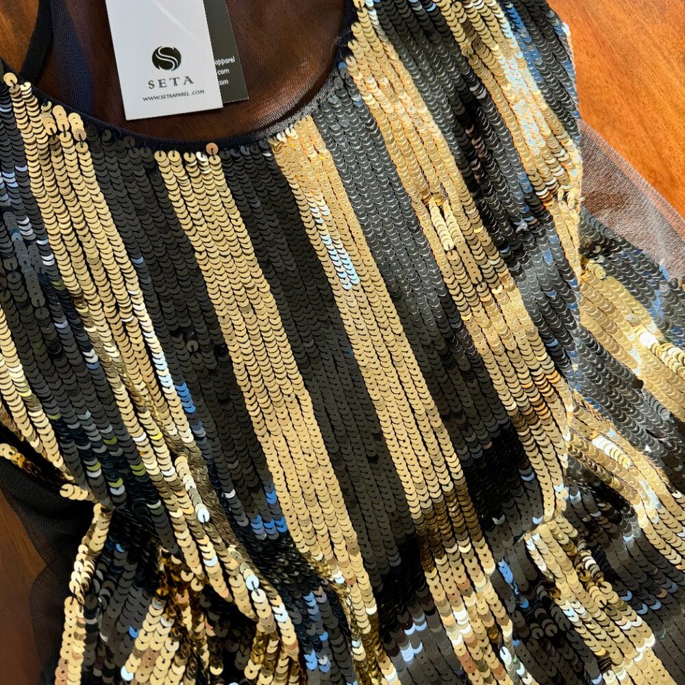 SETA 'Spark' Black & Gold Sequin Mesh Tank / NWT - Picture 5 of 8